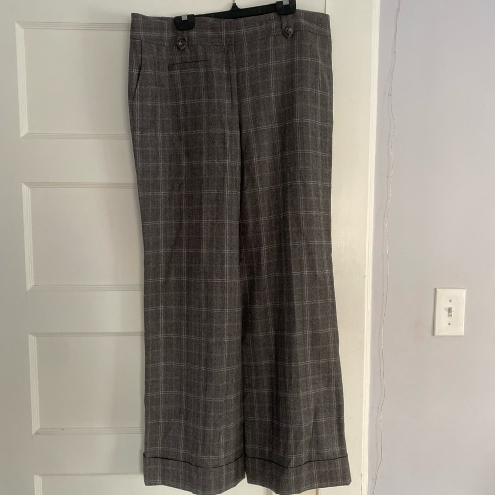 Ann Taylor Margo Wool Grey Cuffed Plaid Career Wear Pants 14